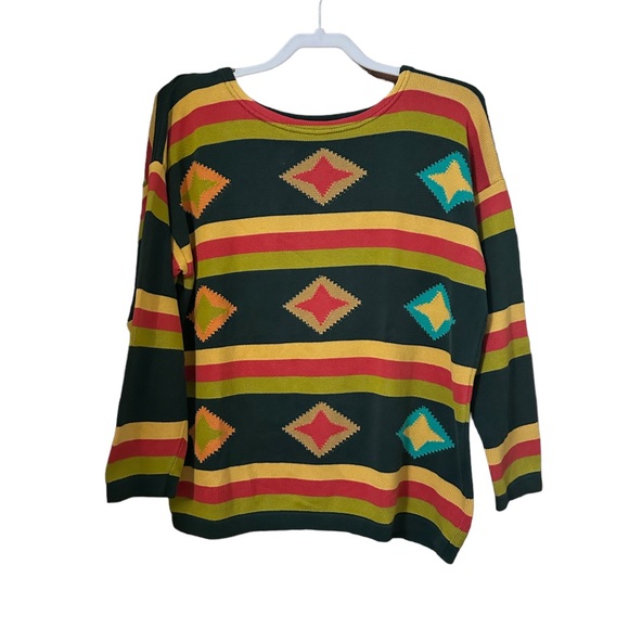 Vintage United Colors of Bennington Aztec Print Cotton Sweater - Picture 2 of 5